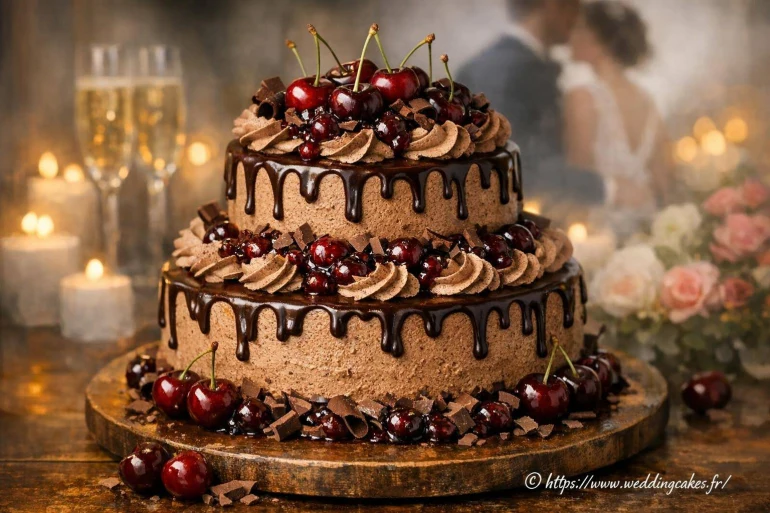 Wedding cake cerise griotte et chantilly cacao : un gâteau 2 étages gourmand