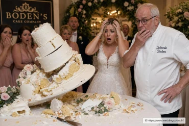 Cake-tastrophe! La fille de Johnnie Boden victime d’un spectaculaire accident de wedding cake