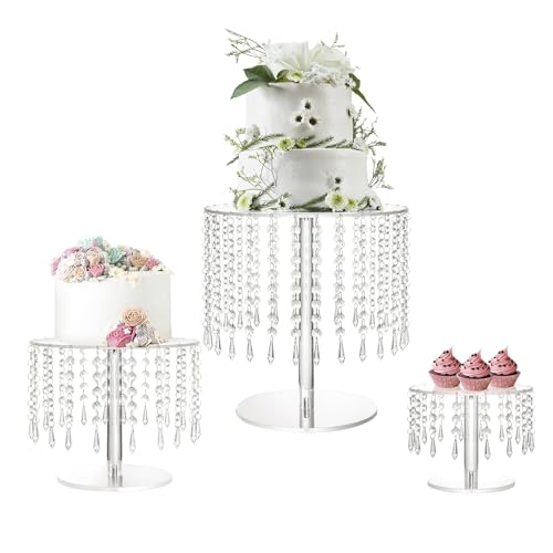 LANLONG Lot de 3 supports à gâteaux ronds en cristal pour fê