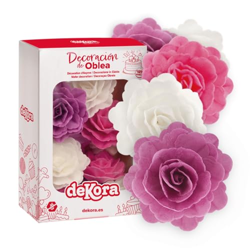 dekora - Roses de Printemps en Gaufrette, 15 Fleurs Comestib
