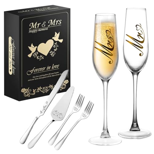 Ensemble de coupes à champagne avec couteau à gâteau de mari
