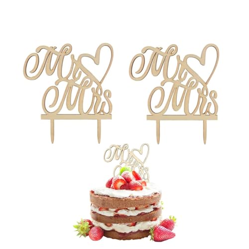 Cake Topper Mariage En Bois Topper De Gâteau,2 Pcs Décoratio