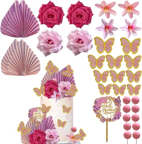 Fleur Decorations Gateau, 34 PCs Décoration de Gâteaux Bohèm
