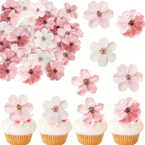 Fleurs Comestibles Décoration Gâteau 50Pcs, Fleurs de Cerisi