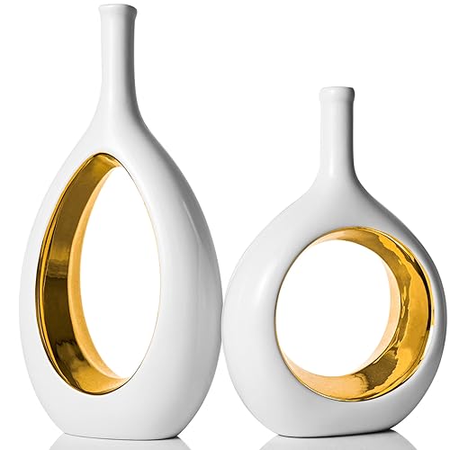 Vase en céramique Blanc et Or de 30cm,Vase de Mariage Lot de